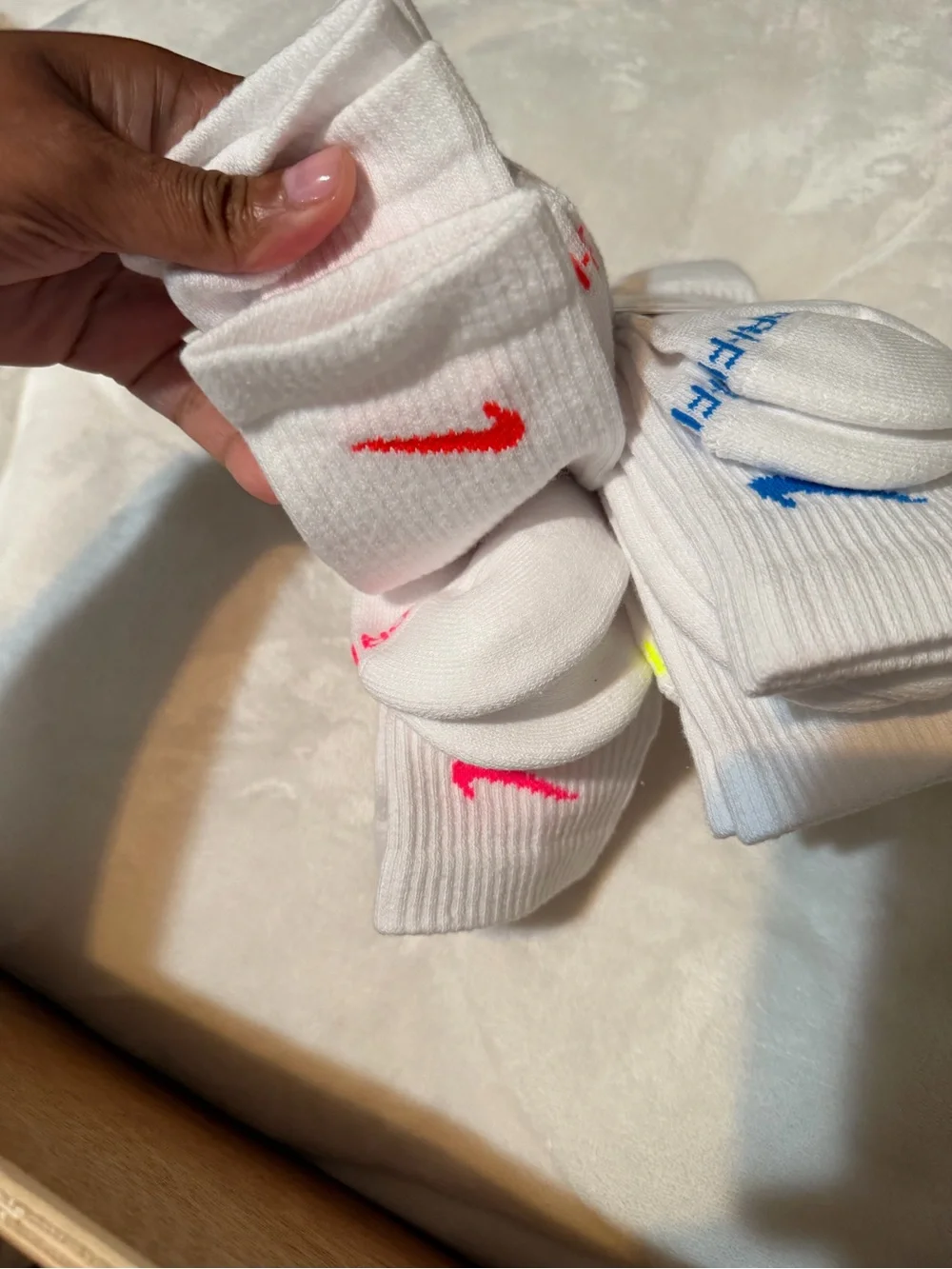 Nike White Athletic Crew Socks with Blue & Orange Accents - 6 Pack